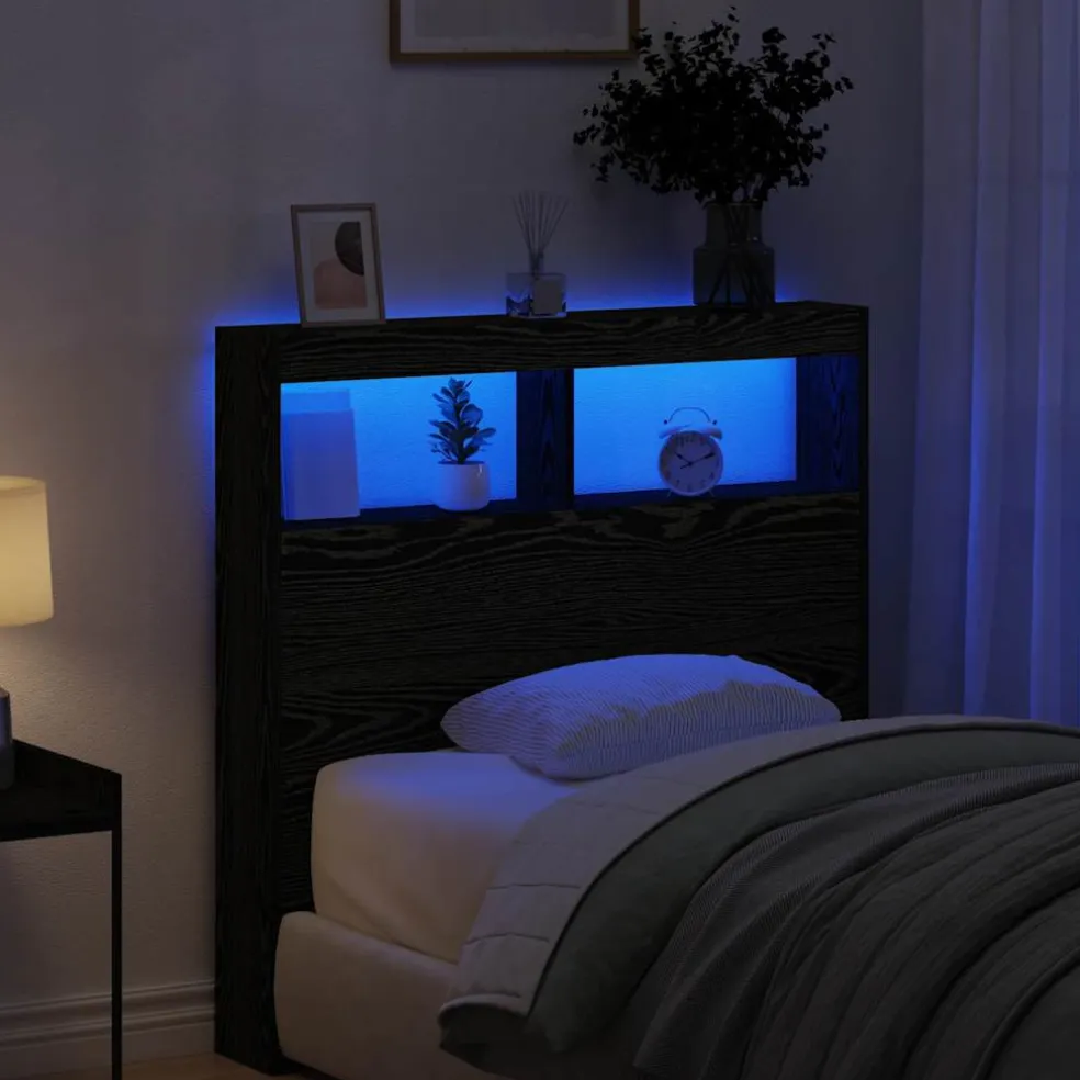 vidaXL Hoofdbordkast met LED 100x17x102 cm zwart eikenkleurig