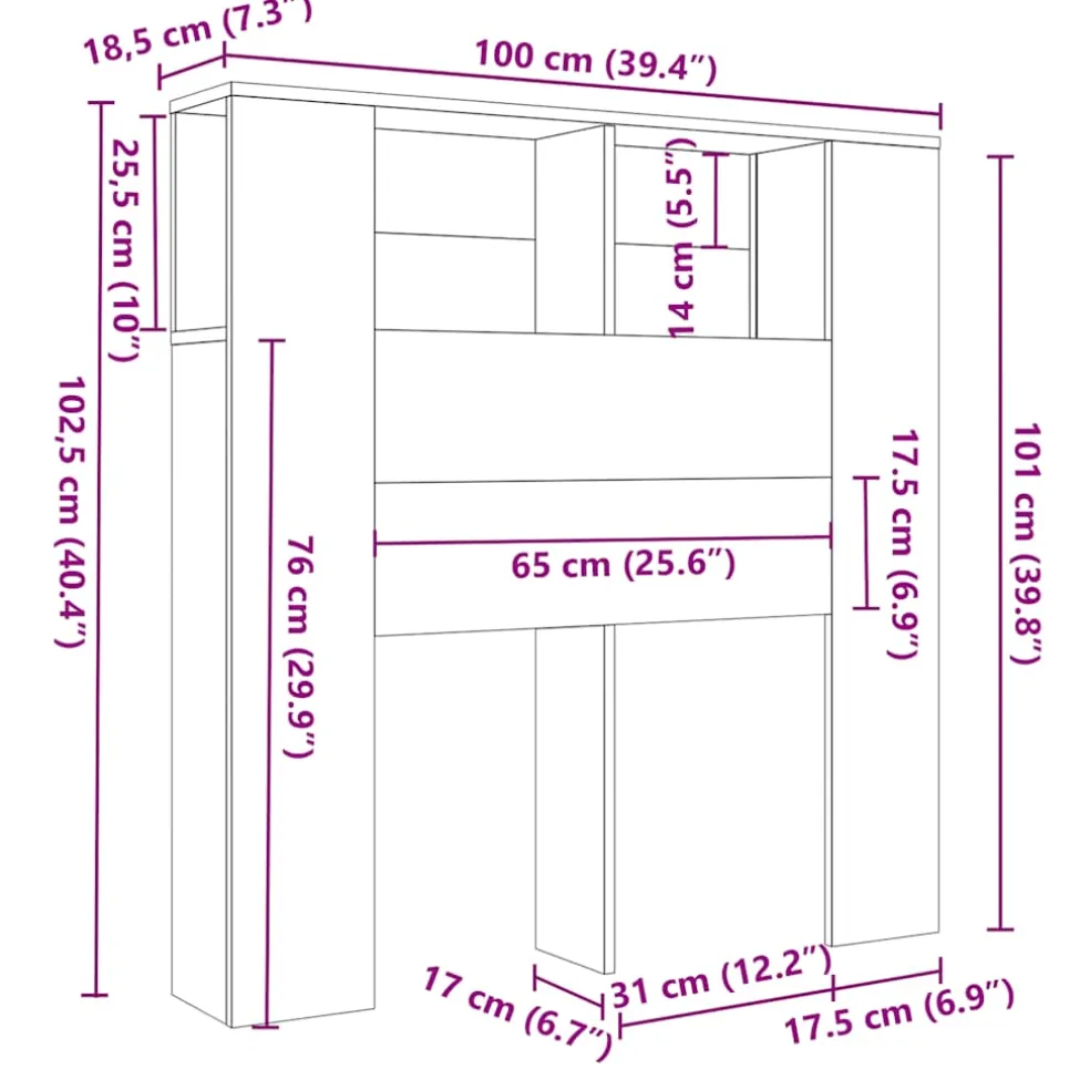 vidaXL Hoofdbordkast wit 100x18,5x102,5 cm