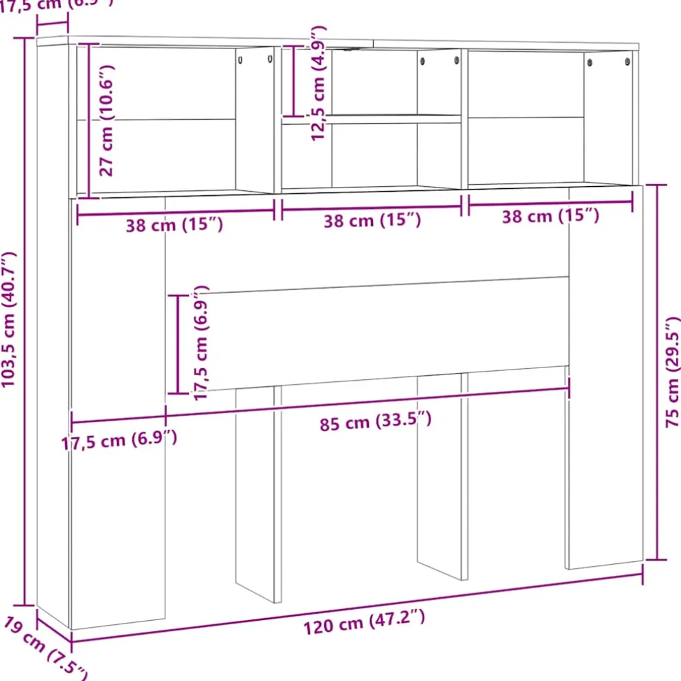 vidaXL Hoofdbordkast 120x19x103,5 cm bewerkt hout artisanaal eiken