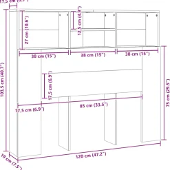 vidaXL Hoofdbordkast 120x19x103,5 cm bewerkt hout oud houtkleurig