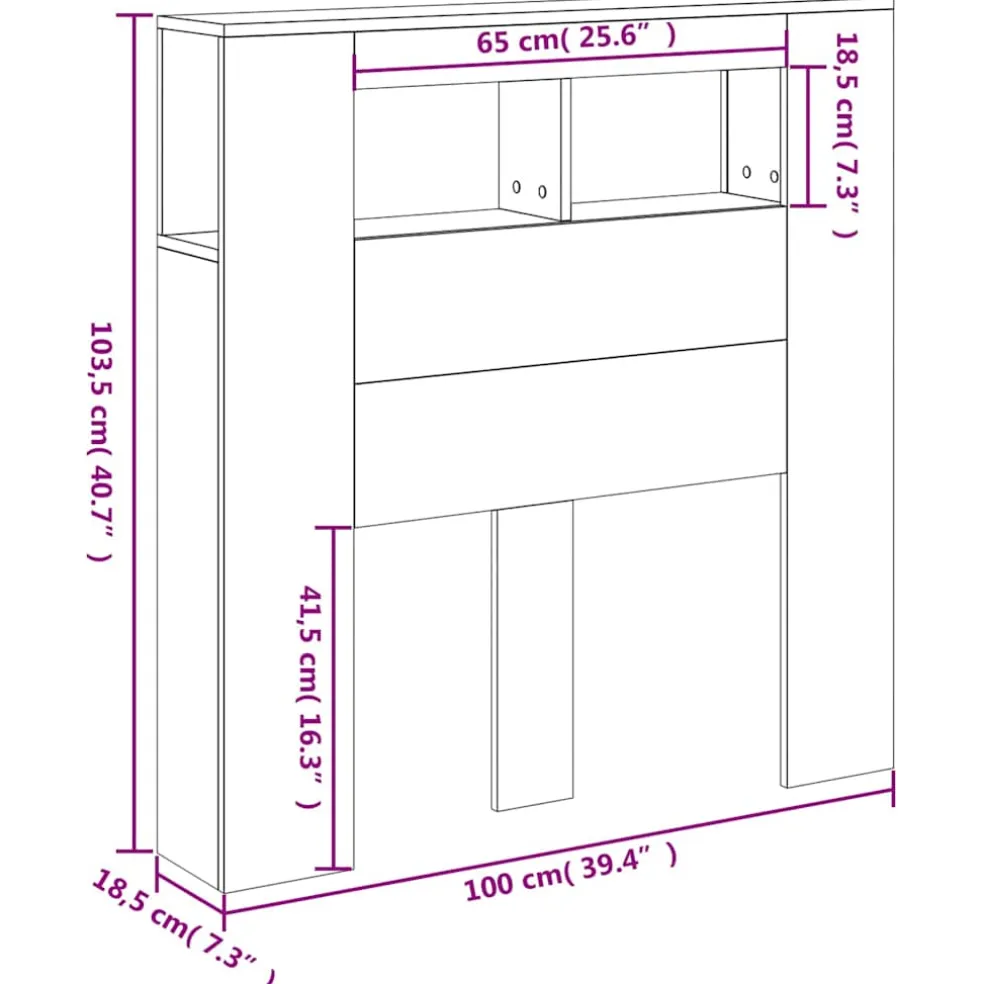 vidaXL Hoofdeinde met LED 100x18,5x103,5 cm bewerkt hout sonoma eiken