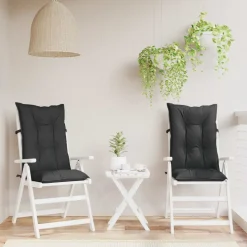 vidaXL Hooge Rug Stoelkussens Set 2 st Polyester Melange Zwart