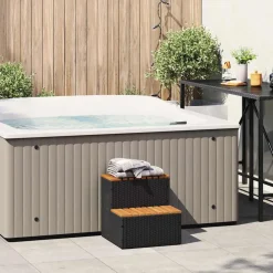 vidaXL Hottub-opstap 50x50x50,5cm poly rattan&massief acaciahout zwart