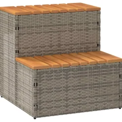 vidaXL Hottub-opstap 50x50x50,5cm poly rattan&massief acaciahout grijs