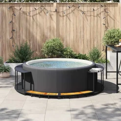 vidaXL Hottub Surround opbergruimte houten opstapje poly rattan zwart