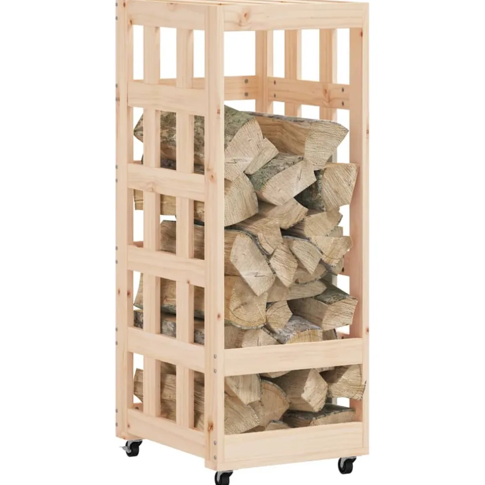 vidaXL Houtblokhouder met wielen 40x49x110 cm massief grenenhout
