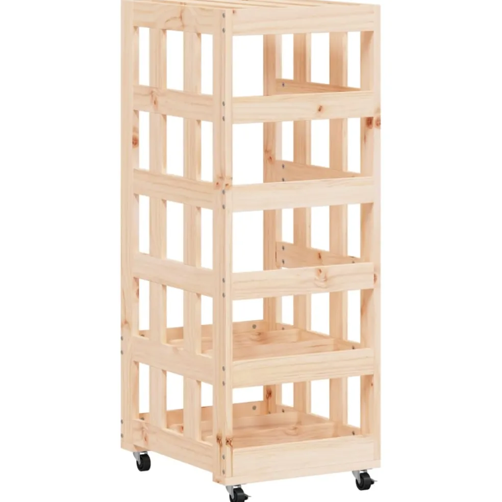 vidaXL Houtblokhouder met wielen 40x49x110 cm massief grenenhout