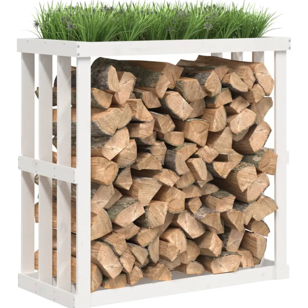 vidaXL Houtblokhouder 108x52x106 cm massief grenenhout wit