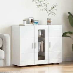 vidaXL Houten Kast Hoogglans wit Bewerkt hout