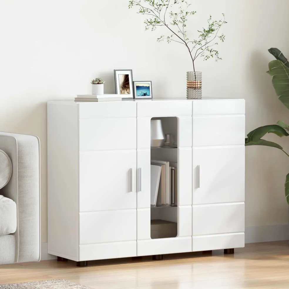 vidaXL Houten Kast Hoogglans wit Bewerkt hout