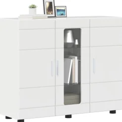 vidaXL Houten Kast Hoogglans wit Bewerkt hout