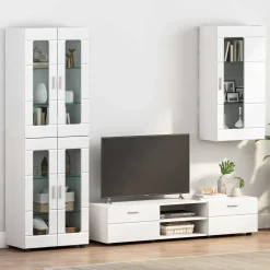 vidaXL Houten Kast Hoogglans wit Bewerkt hout
