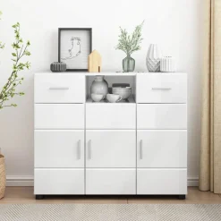 vidaXL Houten Kast Hoogglans wit Bewerkt hout