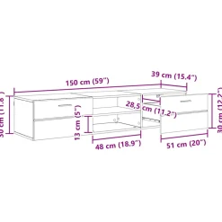 vidaXL Houten Kast 150 x 39 x 30 cm Wit Bewerkt hout