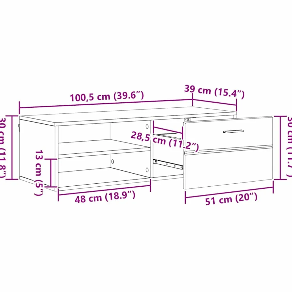 vidaXL Houten Kast 100,5 x 39 x 30 cm Wit Bewerkt hout