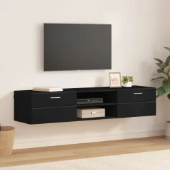vidaXL Houten Kast 150 x 39 x 30 cm Zwart Bewerkt hout