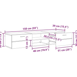vidaXL Houten Kast 150 x 39 x 30 cm Zwart Bewerkt hout