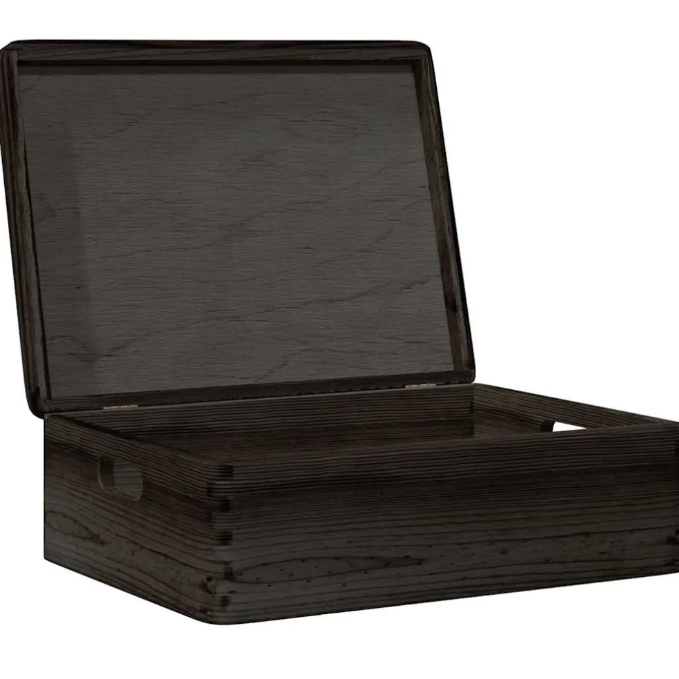 vidaXL Houten kist met deksel&handvatten 40x30x13cm grenenhout zwart