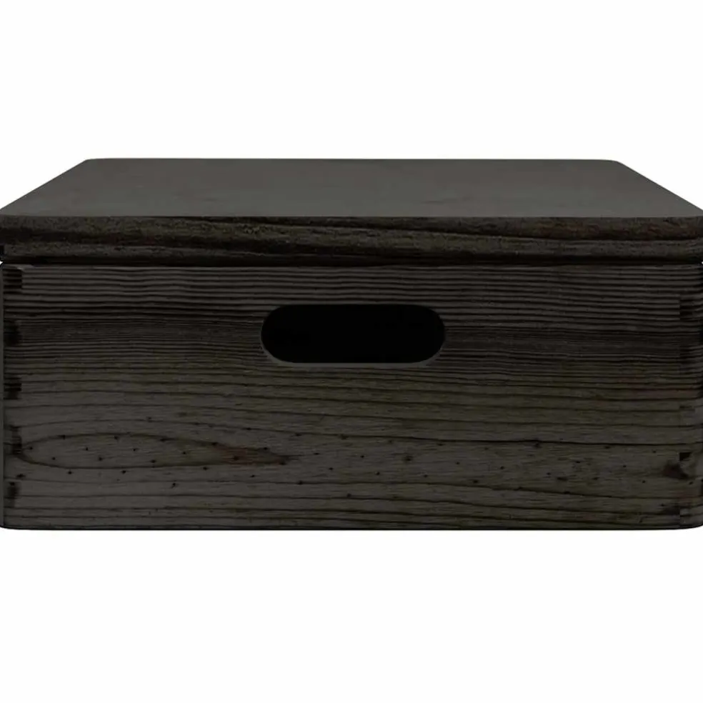 vidaXL Houten kist met deksel&handvatten 40x30x13cm grenenhout zwart