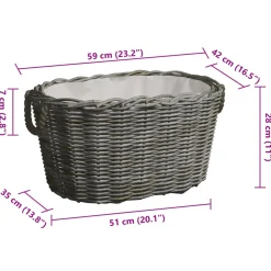 vidaXL Houtmand met handvatten 59x42x28 cm wilgenhout grijs
