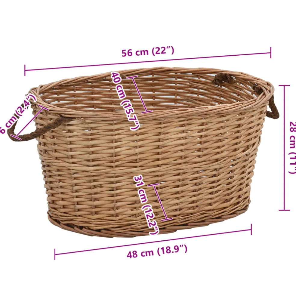 vidaXL Houtmand met handvatten 56x40x28 cm natuurlijk wilgenhout