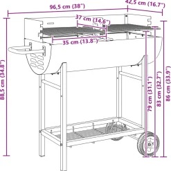 vidaXL Houtskoolgrill 96,5 x 42,5 x 88,5 cm Zwart