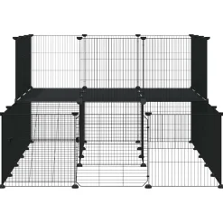 vidaXL Huisdierenkooi met deur 44 panelen 175x105x70 cm staal zwart