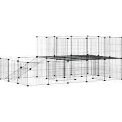 vidaXL Huisdierenkooi met deur 44 panelen 175x105x70 cm staal zwart
