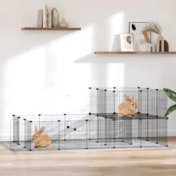 vidaXL Huisdierenkooi met deur 36 panelen 175x105x70 cm staal zwart