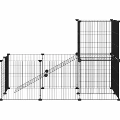 vidaXL Huisdierenkooi met deur 44 panelen 210x175x70 cm staal zwart
