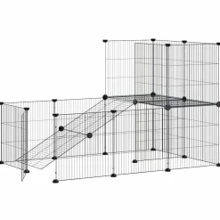 vidaXL Huisdierenkooi met deur 44 panelen 210x175x70 cm staal zwart
