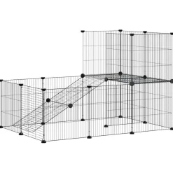 vidaXL Huisdierenkooi met deur 44 panelen 210x175x70 cm staal zwart