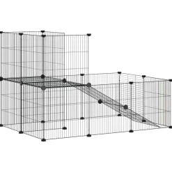 vidaXL Huisdierenkooi met deur 44 panelen 210x175x70 cm staal zwart