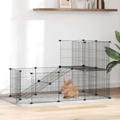 vidaXL Huisdierenkooi met deur 44 panelen 210x175x70 cm staal zwart