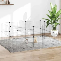 vidaXL Huisdierenkooi met deur 36 panelen 175x140x70 cm staal zwart