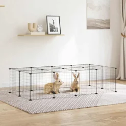 vidaXL Huisdierenkooi met deur 20 panelen 140x70x35 cm staal zwart