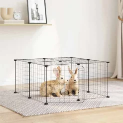vidaXL Huisdierenkooi met deur 12 panelen 70x70x35 cm staal zwart