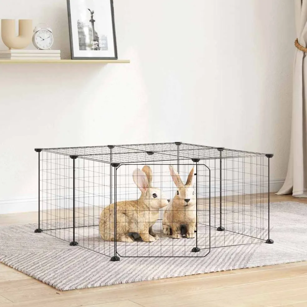 vidaXL Huisdierenkooi met deur 12 panelen 70x70x35 cm staal zwart
