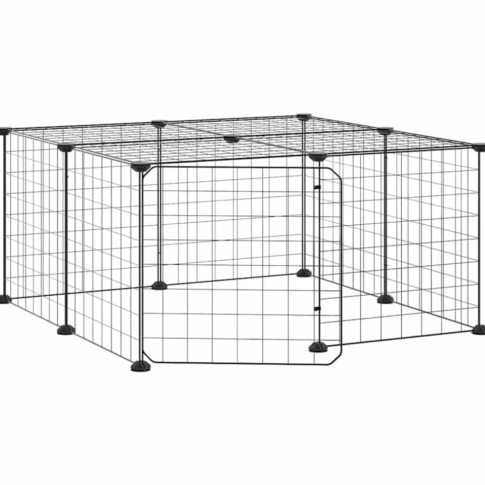 vidaXL Huisdierenkooi met deur 12 panelen 70x70x35 cm staal zwart