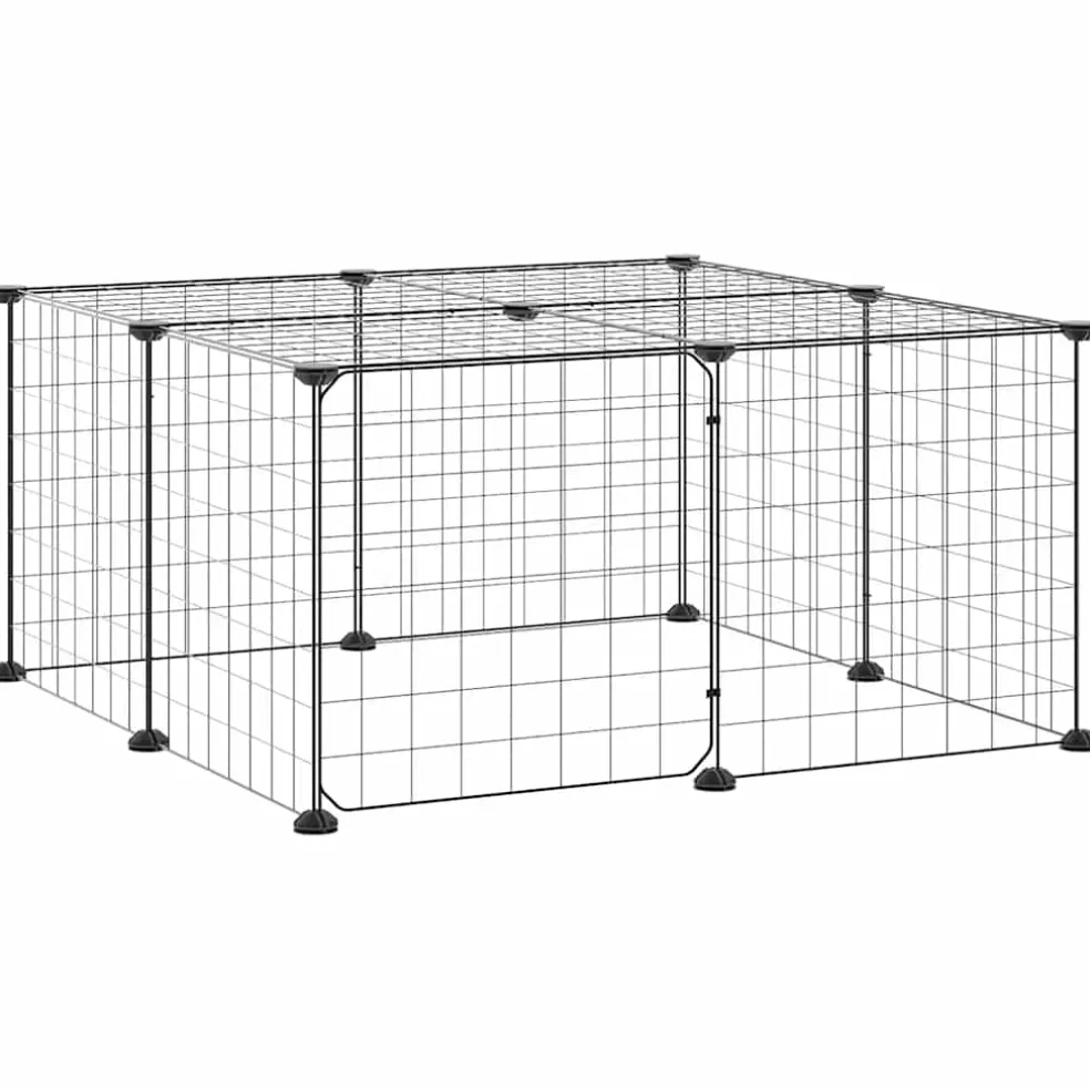 vidaXL Huisdierenkooi met deur 12 panelen 70x70x35 cm staal zwart