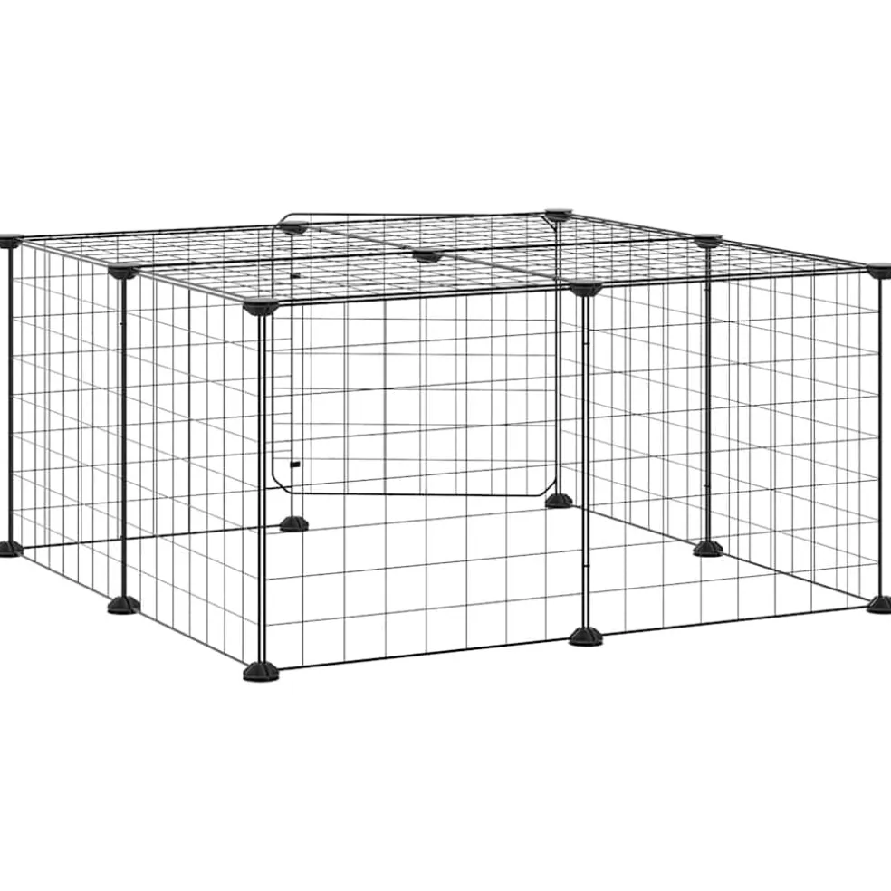 vidaXL Huisdierenkooi met deur 12 panelen 70x70x35 cm staal zwart