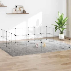 vidaXL Huisdierenkooi met deur 52 panelen 245x210x70 cm staal zwart
