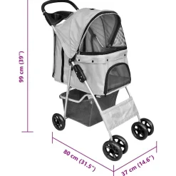 vidaXL Huisdierenwagen voor honden/katten opvouwbaar grijs