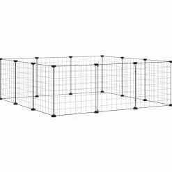 vidaXL Huisdierkooi met 12 panelen en deur, zwart 105x105x35 cm staal