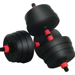 vidaXL 4-in-1 Dumbbell Barbell Kettlebell Set 20 kg Zwart en Rood