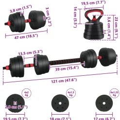 vidaXL 4-in-1 Dumbbell Barbell Kettlebell Set 20 kg Zwart en Rood