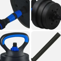 vidaXL 4-in-1 Dumbbell Barbell Kettlebell Set 20 kg Zwart en Blauw