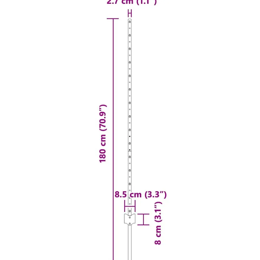 vidaXL ingegraven hekpalen 5 st Grijs 180 cm Gepoedercoat staal