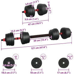 vidaXL 2-in-1 Halter-Barbell Set 20 kg Zwart en Rood