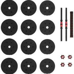 vidaXL 2-in-1 Halter-Barbell Set 20 kg Zwart en Rood